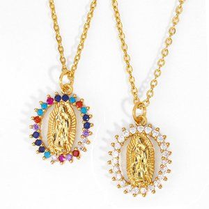 Simple Virgin Mary Geometric Pendant 18K Gold Plated Copper Necklaces